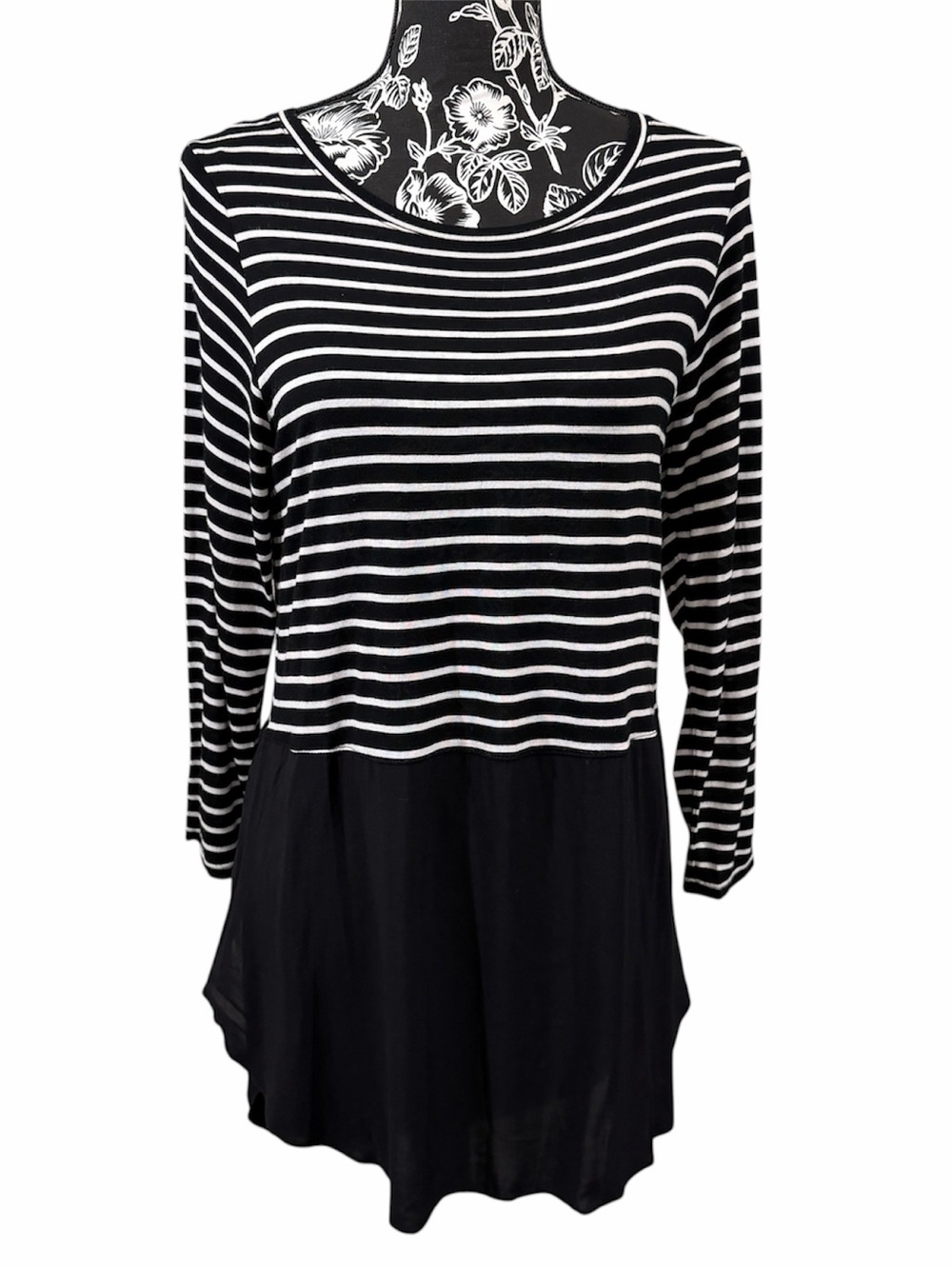 Vince Camuto Black and White Striped Long Sleeve Tunic